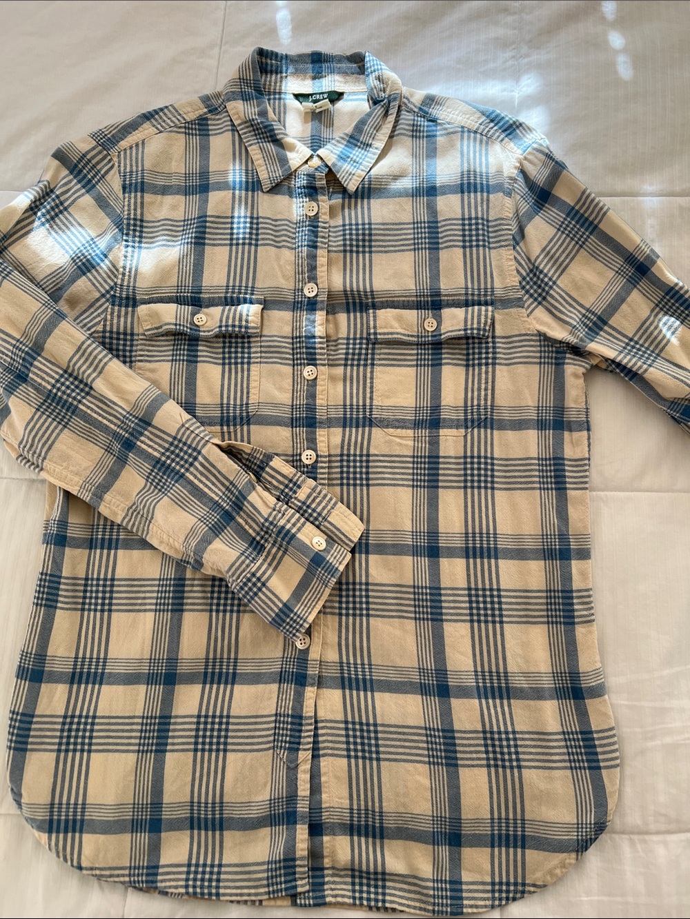 J. Crew Cream and Blue Plaid Button-Down Shirt